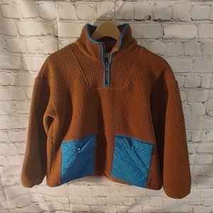 Madewell Resourced Fleece Quilted Pockets Brown Pullover S